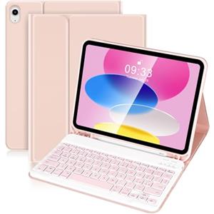 SOPPY Custodia con Tastiera per iPad, Tastiera Bluetooth per iPad 10a Generazione 10,9 pollici 2022 (A2696 / A2757 / A2777), Tastiera Wireless Rimovibile per iPad 10a Gene, Layout Italian - Rosa