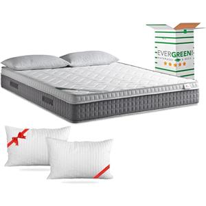 EVERGREENWEB MATERASSI & BEDS EVERGREENWEB - Materasso Matrimoniale 140x190 in Memory Foam con Topper Alto 25 cm DISPOSITIVO MEDICO ‍ Detraibile + 2 Cuscini, Rivestimento Bianco Imbottito Effetto MASSAGIANTE Tessuto Antiacaro