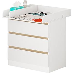 WOLTU Fasciatoio Baby con 3 Cassettoni Cassettiera in Legno per Cameretta Interni Bianco Unisex WT002+WT003