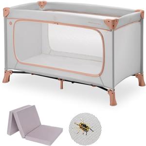 Hauck Lettino Da Viaggio Set Dream N Play Plus - Culla Neonato con Materasso e Zanzariera - Letto Pieghevole con Borsa e Ampia Apertura - Box Bambini 120x60cm (Apertura frontale, Dusty Cork)