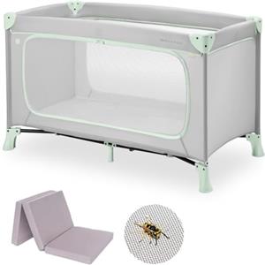 Hauck Lettino Da Viaggio Set Dream N Play Plus - Culla Neonato con Materasso e Zanzariera - Letto Pieghevole con Borsa e Ampia Apertura - Box Bambini 120x60cm (Apertura frontale, Dusty Mint)