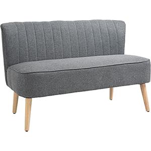 HOMCOM Divano 2 Posti Moderno in Tessuto Senza Braccioli, Struttura e Gambe in Legno, 117x56.5x77cm Grigio Chiaro