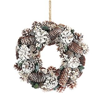 com-four® Corona di Natale per Porte - Corona dell'Avvento con Diversi Tipi di Coni e Bacche Bianche - Ghirlanda Decorativa - Decorazione Natalizia