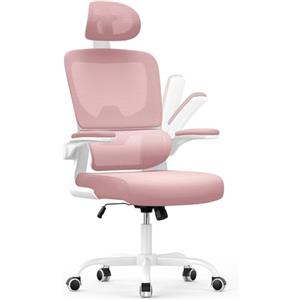 naspaluro Sedia Da Ufficio Ergonomica Con Supporto Lombare Adattativo a Forma Di C, Poggiatesta Regolabile, Braccioli Ribaltabili, Poltrone Ufficio a Rete Traspirante per Ufficio, Casa,Rosa