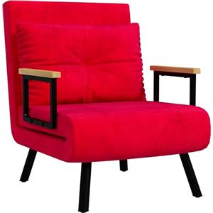 HOMCOM Divano Letto con Schienale Regolabile in 5 Livelli, Divano Letto Singolo Pieghevole con Cuscini per Soggiorno, in Tessuto Imbottito, Acciaio e Legno, 63x73x81 cm, Rosso