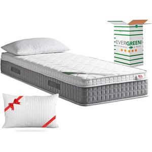 EVERGREENWEB MATERASSI & BEDS EVERGREENWEB - Materasso Singolo 80x190 in Memory Foam con Topper Alto 25 cm DISPOSITIVO MEDICO ‍ Detraibile + Cuscino GRATIS, Rivestimento Bianco Imbottito Effetto MASSAGIANTE Tessuto Antiacaro