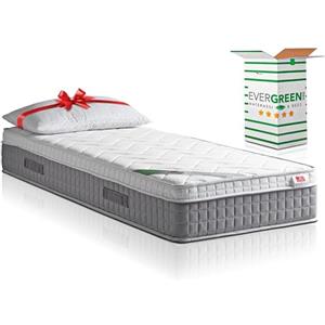 EVERGREENWEB MATERASSI & BEDS EVERGREENWEB - Materasso Singolo 80x195 in Memory Foam con Topper Alto 25 cm DISPOSITIVO MEDICO‍+ Cuscino Memory, Rivestimento Bianco Effetto MASSAGIANTE Tessuto Antiacaro per Reti o Letti Singoli