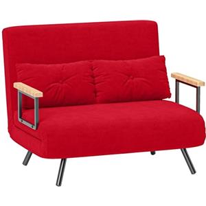 HOMCOM Divano Letto 2 Posti con Schienale Regolabile in 5 Livelli, Divano Letto Matrimoniale Pieghevole con 2 Cuscini per Soggiorno, in Tessuto Imbottito, Acciaio e Legno, 102x73x81 cm, Rosso