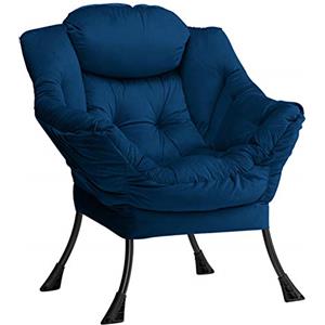 HollyHOME Poltrona, Relax Poltrona con Braccioli e Divano Pocket, Tessuto in Velluto, Leisure Sofa con Tessuto Moderno e Struttura in Acciaio, Blu Scuro