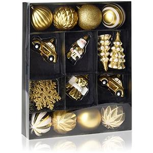 com-four® Set da 20 Pezzi Decorazione da Appendere Natale - Palle per Albero di Natale di Diverse Forme in plastica infrangibile per Natale - Decorazioni per L'Albero di Natale (Color Oro - 20 Pezzi)