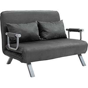 HOMCOM Divano Letto Singolo in Pelle PU e Acciaio con Seduta Regolabile in 5 Posizioni e Cuscini Staccabili, 105x80x78 cm, Grigio