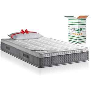 EVERGREENWEB MATERASSI & BEDS EVERGREENWEB - Materasso Piazza e Mezza 120x190 in Memory Foam con Topper Alto 25 cm DISPOSITIVO MEDICO‍+ Cuscino Memory, Rivestimento Bianco Effetto MASSAGIANTE Tessuto Antiacaro per Reti o Letti