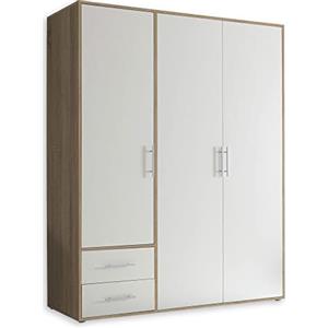 Stella Trading VALENCIA, Armadio effetto rovere Sonoma, bianco, a 3 ante molto capiente, versatile con ante a battente, per la vostra camera da letto, 155 x 195 x 60 cm, L x A x P