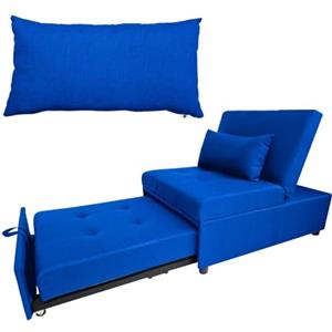 MAKA change your life quality MAKA Divano Letto Singolo Salvaspazio con Cuscino Sfoderabile Clic Clac Poltrona Reclinabile Estendibile in Tessuto Chaise Longue per Distendersi Completamente Poggiapiedi 191x79x90 cm (Blu)