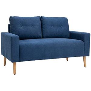 HOMCOM Divano 2 Posti Moderno in Stile Nordico con Schienale Trapuntato, in Poliestere e Legno, 145x76x88 cm, Blu