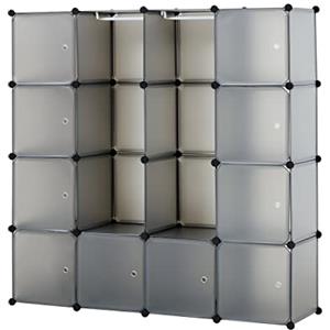 Baroni Home Armadio Componibile Salva Spazio,16 Scomparti, Mobile con Scomparti Impilabili, Organizzatori in Plastica per Camera da Letto, Cabina Armadio, Ingresso, Grigio Opaco,147x37x147 cm