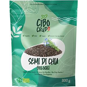 CIBO CRUDO crudo biologico vegan Semi di Chia Biologici - 800g. Fonte Di Omega 3 e 6 Vitamine Del Gruppo B. Fonte di Magnesio Potassio e Calcio Bio. Per Latte o Muesli. Chia Seeds Organic.