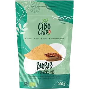 CIBO CRUDO crudo biologico vegan Baobab in Polvere Biologica - 200g. Polvere del Frutto dell'Albero della Vita o Adansonia. Contiene Proteine Fibra Calcio Vitamina C e Ferro.