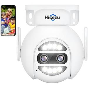 Hiseeu 【10X Zoom Digitale】 2.5K 4MP PTZ Telecamera Wi-Fi Esterno, 2,4 GHz WiFi IP Videocamera Sorveglianza con Visione Notturna a Colori 20M, Tracciamento Auto Rilevamento Umano, Funziona con Kit