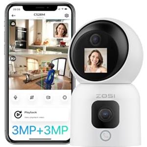 ZOSI 3MP+3MP Telecamera WiFi Interna a Doppio Obiettivo, con Monitor HD, Videochiamata con Gesti o Clic, Tracciamento Automatico delle Persone, Avviso Istantaneo, C528M