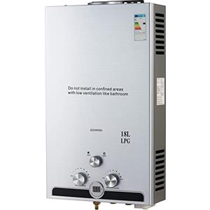 CO-Z 18L Scaldabagno a Gas GPL con Modalità Inverno ed Estate Caldaia a Gas GPL da 30.6 kW a Parete senza Serbatoio Scaldacqua Istantaneo Automatico con Anima in Rame e Display a LED(18L Argento)