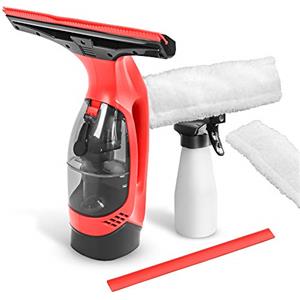 STARK Lavavetri elettrico Aspiragocce a batteria ricaricabile (da 3,7 Volt) con serbatoio 150ml rimovibile, flacone spray, spazzola tergicristallo di ricambio. Colore Rosso