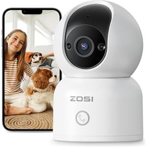 ZOSI Telecamera Casa Wi-Fi Interno, 2MP Videocamera Sorveglianza, Visione Notturna, Audio Bidirezionale, 360° Visuale, Rilevamento di Persone/Movimento, Chiamata con un Tocco, C518