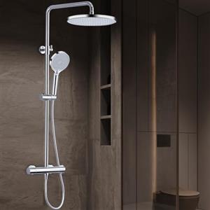 GAOZHI Colonna Doccia con Miscelatore Termostatico,Doccia con Soffione 23x23cm e Doccetta 3 Funzioni, Ugelli Anticalcare Sistema Doccia con Antiscottatura Saliscendi Doccia Regolabile 80-120cm,Cromo