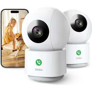 AOSU 2K Telecamera WIFI Interno, Telecamera Sorveglianza, Chiamata One-touch, 360° Tracciamento del Movimento, Visione Notturna, Audio Bi-direzionale, Compatibile con Alexa, 5G/2.4GHz Wi-Fi