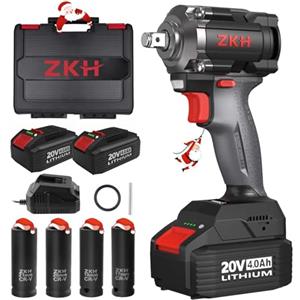 ZKH 20V Avvitatore a Impulsi Brushless 1/2 Coppia 450Nm(332ft-lbs.),3500IPM,Avvitatore ad impulsi a batteria con 2x4.0Ah,4 modi Velocità, 4 bussole,Avvitatore impulsi per auto di famiglia