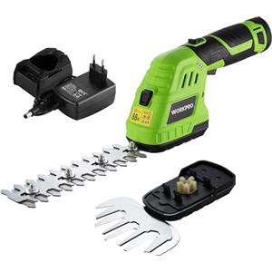 WORKPRO Tagliasiepi a Batteria 12V Verde, 2-in-1 Forbici a Batteria con 2 lame, batteria da 2Ah e caricabatterie, tagliaerba elettrico Per diserbare, potare gli alberi, tagliare l'erba