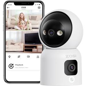 ZOSI 4MP (2MP+2MP) Telecamera WiFi Interno con Doppio Obiettivo, Videochiamata con Gesti o Clic, WiFi 2.4G, Tracciamento Automatico delle Persone, Avviso Istantaneo, Pan 355° Tilt 90°, C528D4