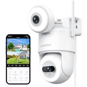 Reobiux 2.5K 6MP Telecamera Wi-Fi Esterno,360° PTZ Videocamera Sorveglianza Esterno con Doppia Lente,Visione Notturna a Colori,Tracciamento Automatico,Allarme Sonoro e Luminoso,Supporta Alexa,IP66