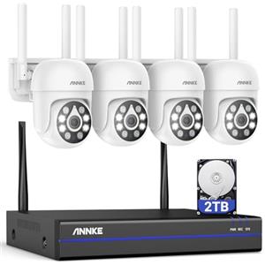 ANNKE 5MP Kit Videosorveglianza WiFi, NVR 10CH 5MP con 4 Telecamere di Sorveglianza PT WiFi, Rilevamento Umano Intelligente, Audio Bidirezionale, Visione Notturna, Impermeabile IP67