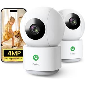 AOSU 4MP 2 Confezione Telecamera WIFI Interno, Videocamera Sorveglianza Interno 5G/2.4 GHz WiFi, Chiamata One-touch, 360° Tracciamento del Movimento, per Neonati/Anziani/Animali Domestici