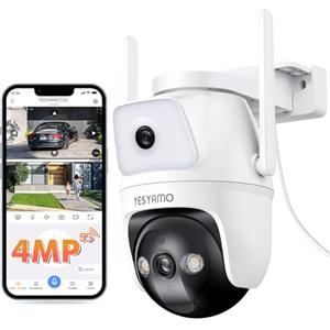 YESYAMO Telecamera Wi-Fi Esterno 4MP, 2.5K Videocamera Sorveglianza con Doppia Lente, PTZ 360°, Visione Notturna, Tracciamento Intelligente, Rilevamento Umano, Audio Bidirezionale, WiFi 2.4/5Ghz