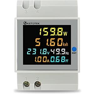 KETOTEK Contatore di Energia Monofase AC40-300V 100A, Contatore Elettrico DIN, Contatore di Corrente, Digitale Amperometro Voltmetro Misuratore di Elettricità 1 Fase, CT integraton