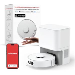 SwitchBot Robot Aspirapolvere K10+ Pro con Svuotamento Automatico, Mini Aspirapolvere Roboticocon Alta Potenza di Aspirazione, Compatibile con Alexa/Siri, WiFi 2.4Ghz