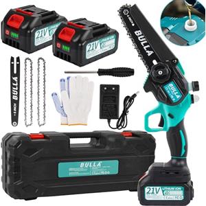 BULLA Mini Motosega elettrica a Batteria per Potatura, 6 Pollici con Motori Brushless e con 2 Batteria 4000mAh, per Tagliare Legna, Potare Rami, Giardini