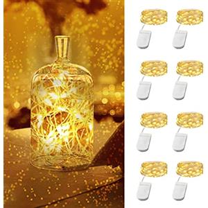 Vicloon Luci Stringa LED, 8 X Luci Filo di Rame Natale Micro 20 LEDs 2M, Catena di Luci a Batteria Luce Bianca Calda, Impermeabile Catena Luminosa per Casa, Feste, Matrimonio (Batteria Extra 8)