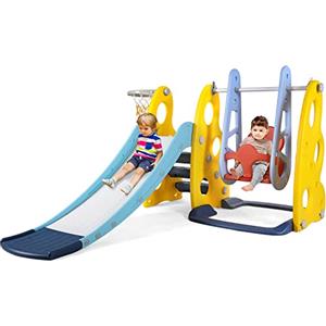 MAMIZO 4 in 1 Parco Giochi per Bambini, Scivolo da Giardino per Bambini, Centro Attività per Bambin, con Altalena, Porta da Pallacanestro, Scivolo per Bambini, Altalena con Scivolo, per Interni ed Esterni