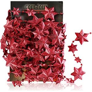 com-four® Ghirlanda di Stelle per Natale e Capodanno - Festoni Natalizi Come Decorazione Natalizia - Festone Natalizio per Albero di Natale - 500 cm (Set02 - Rosso/Stelle)