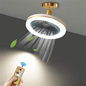 WRMING Piccoli Ventilatore da Soffitto con LED Luce e Telecomando Silenzioso Ventilatori da Soffitto Luci E27 Design 30W Cucina Plafoniera da Soffitto Dimmerabile Design Portatile Tempismo