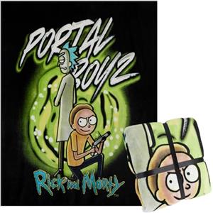 RICK AND MORTY Coperta Pile - Plaid Divano 150x130cm - Coperta Letto Singolo Coperte Calde e Morbide Gadget Regalo (Nero/Verde)