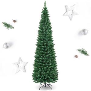 RELAX4LIFE Albero di Natale Slim 150/180/210/240 cm, Stretto e Alto, Rami Folti in PVC, Base in Metallo Pieghevole in Ferro,Albero Natale Artificiale Verde (150 cm)