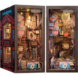 CUTEBEE DIY Book Nook Kit fai da te per casa delle bambole con luce LED, kit fai da te in miniatura, fermalibri per arte in legno, kit per adulti per costruire regali (The Long Goodbye)