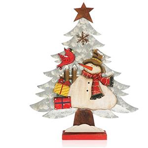 com-four® Supporto Decorativo per Natale - Albero di Natale in Legno - Albero di Natale con Pupazzo di Neve per la Decorazione (01 Pezzo - Abete Bianco 38cm)