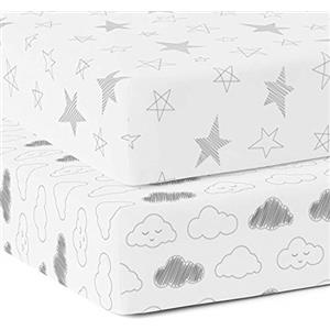 The White Cradle TWC Lenzuolo per culla con angoli 72x36x12 cm [materasso non incluso] Puro cotone organico | Tessuto twill super morbido, assorbente e traspirante per neonati - Star & Clouds