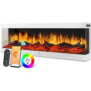 KESSER® Camino elettrico da parete 3D, camino elettrico da 107 cm, con riscaldamento, 9 modalità di colore, effetto fiamma LED, 900/1800 W, stufa da parete e camino da incasso, montaggio a parete,