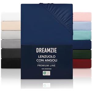 Dreamzie Lenzuolo con Angoli Matrimoniale 160x200 cm - Altezza fino a 33 cm - 100% Microfibra - Blu Scuro - Certificato senza Prodotti Chimici (Oeko TEX), Lenzuola Letto con Angoli ed Elastico